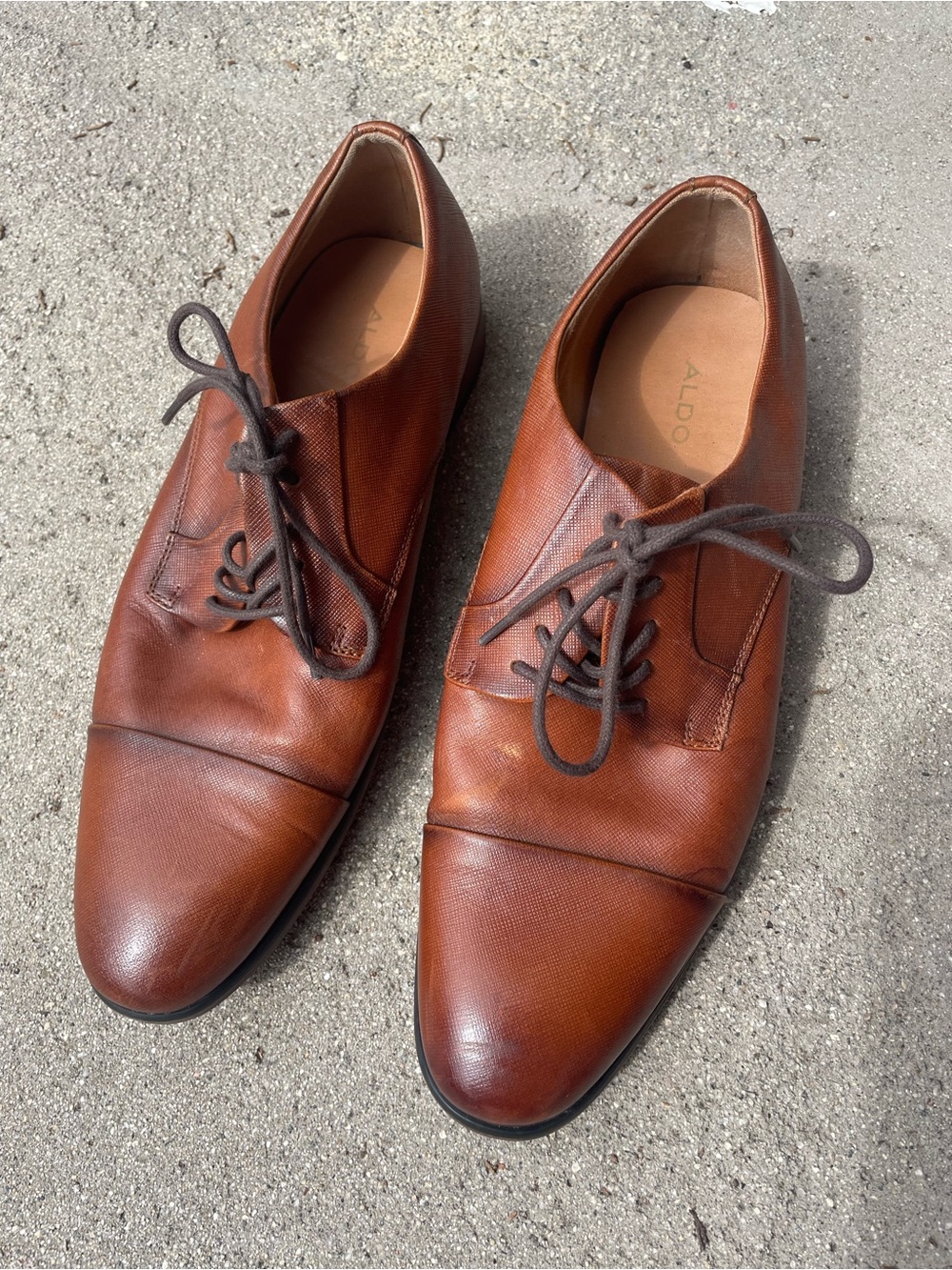 Aldo Men's Cognac Brown Leather Lace-Up Oxfords